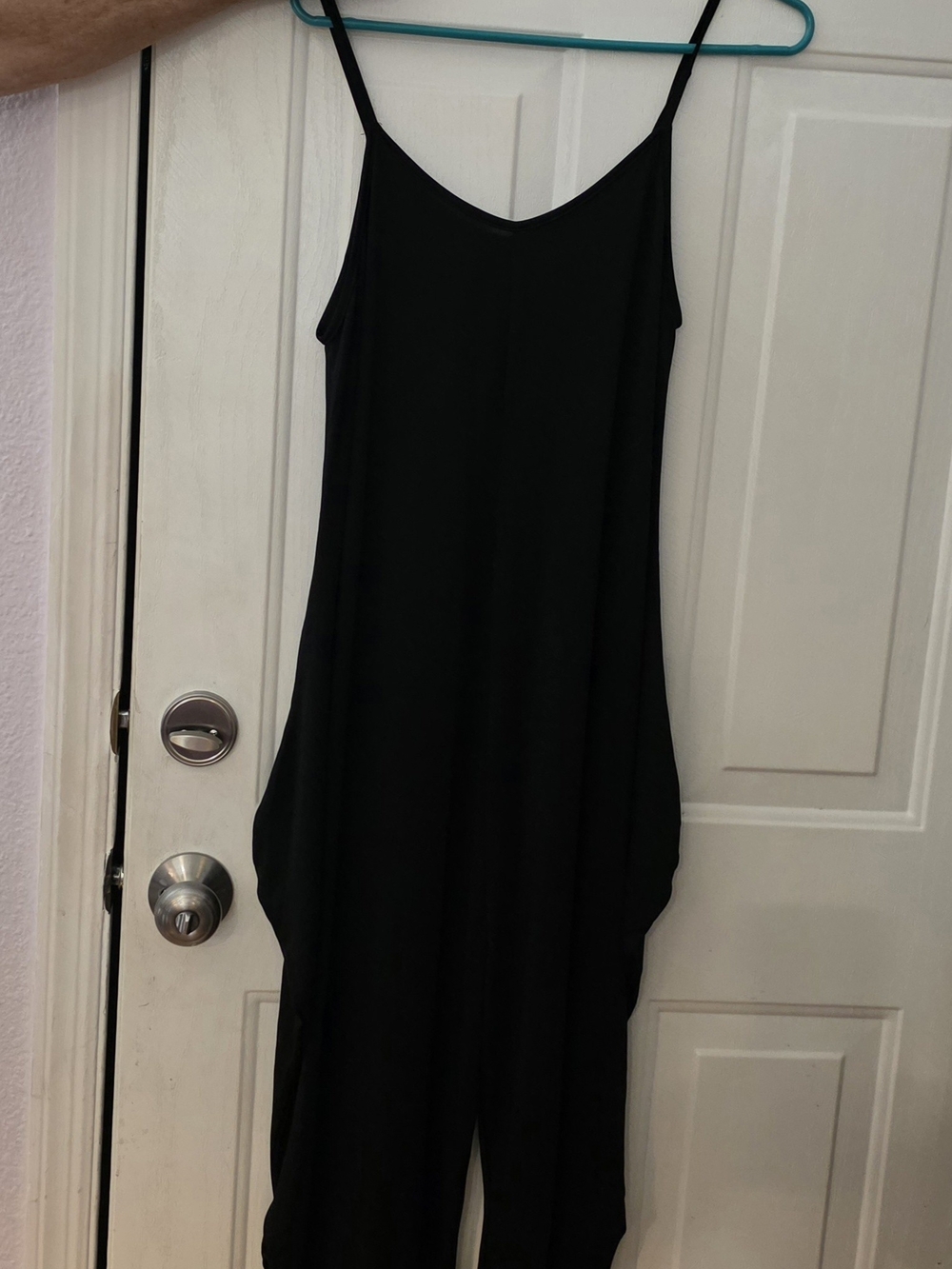 NWOT- Womens Large Black Spaghetti-Strap Slip -On Pantsuit